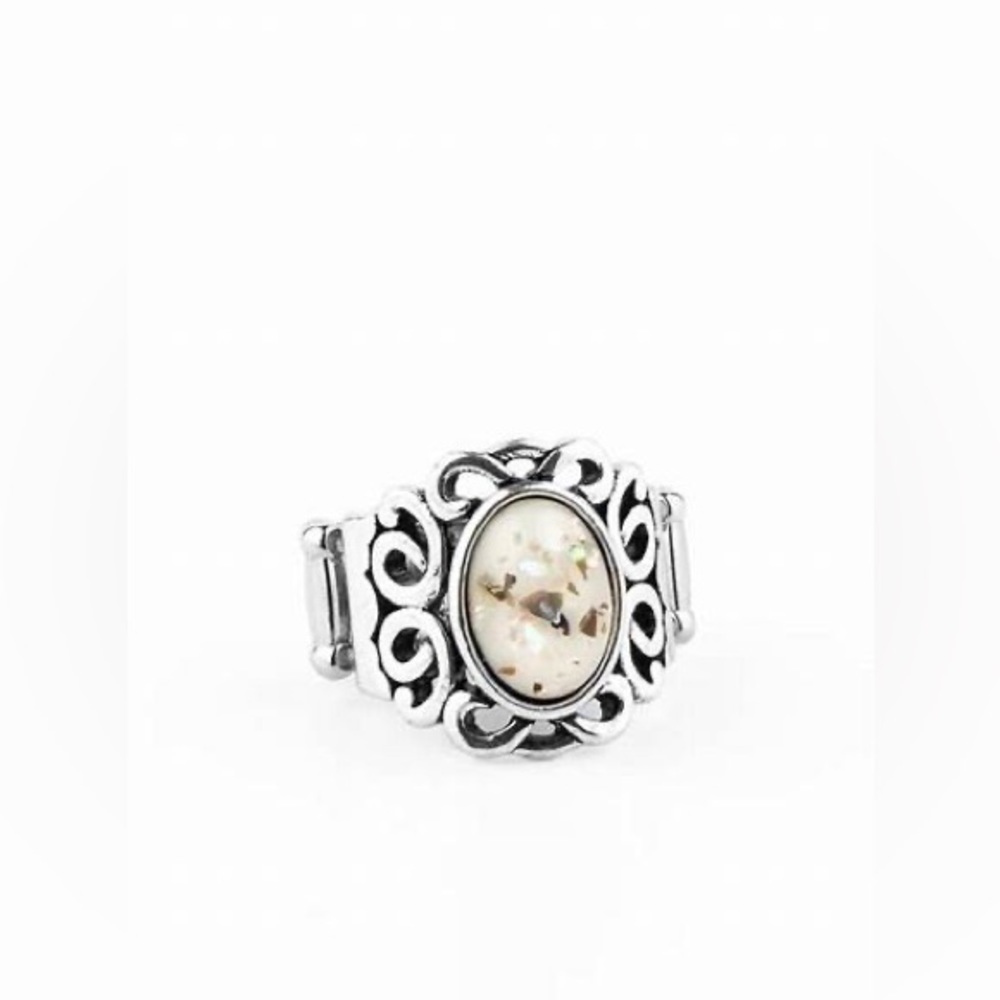 *White confetti stone ring.
